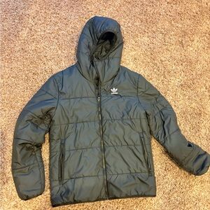 Adidas Originals  Men's Dark Gray Hooded Puffer Jacket